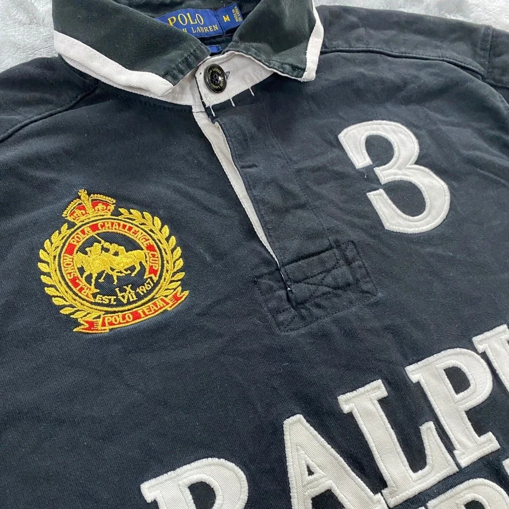 Vintage 90s Polo Ralph Lauren St. Moritz World Cup LS Rugby Shirt Men's M Black